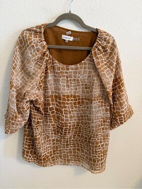 Calvin Klein Brown Patterned Scoop Neck Blouse
